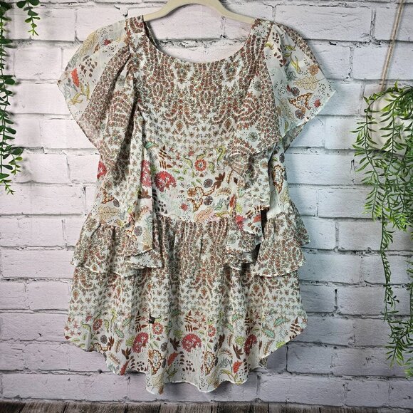 MATILDA JANE BLOUSE FLORAL LAYERED RUFFLED TOP WOMENS SIZE SMALL MULTICOLOR - Picture 2 of 7